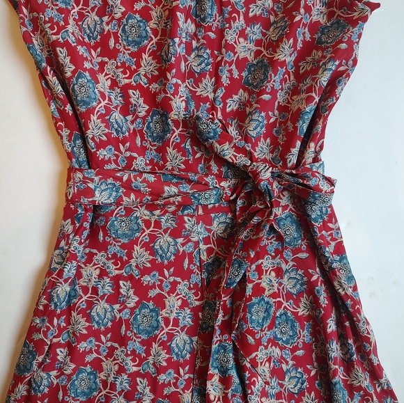 Ralph Lauren Floral Midi Dress Belt Red Blue Lined Fit Flare V Neck NWOT 10 - Picture 10 of 16